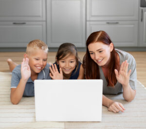 mom doing family videocall with her kids 1