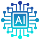 AI chip icon with circuit lines representing Ombrex artificial intelligence technology and digital automation.