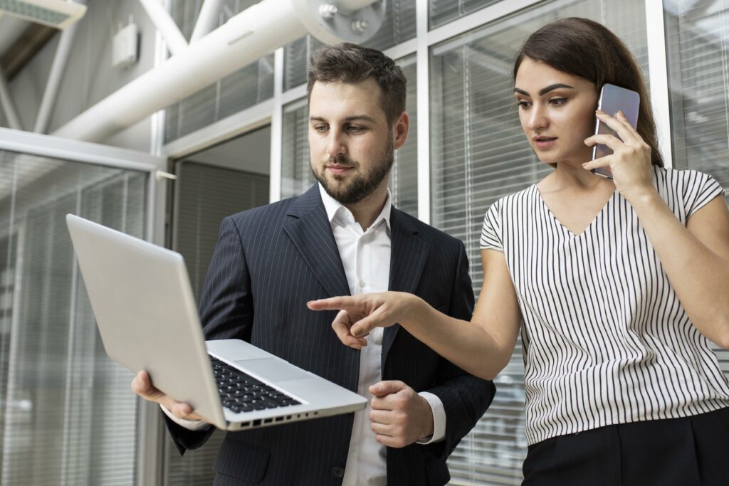 colleagues planning business project together